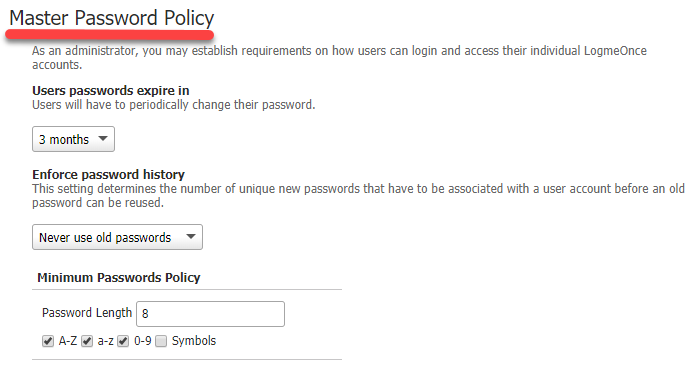 Corporate Password Policy Business Edition LogmeOnce